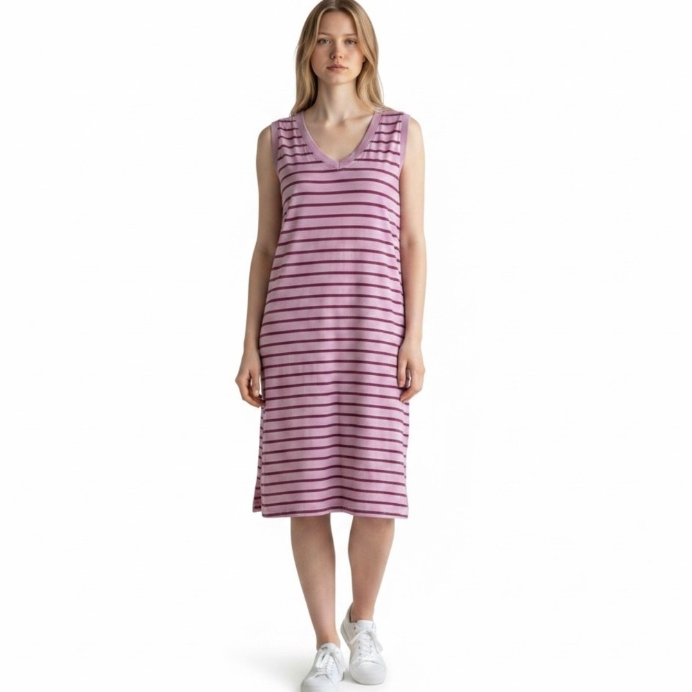 PACT Striped Tank Dress XL Pink Organic Cotton Casual Sustainable Minimalist